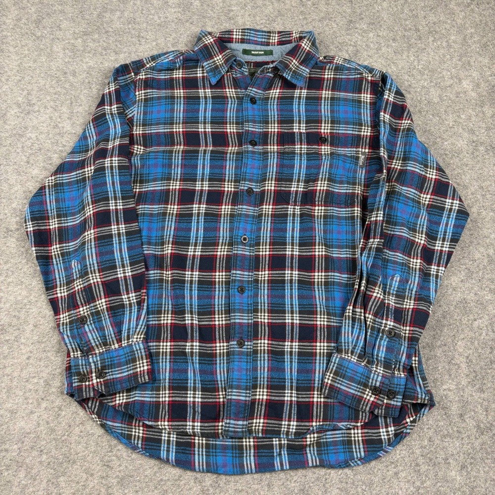 Woolrichโ Trout Run Flannel Shirt Mens Large Blue Plaid Long Sleeve Button Up